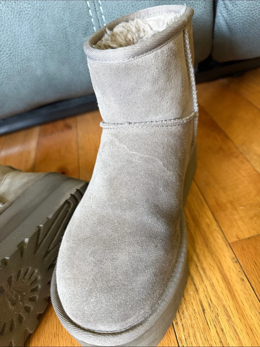 UGG Short Platform Suede Boot in Taupe